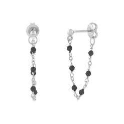 Boucles D Oreilles Argent Rhodié Chaine Et Pierres