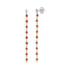 Boucles D Oreilles Argent Rhodié Pierres Naturelles Rouge