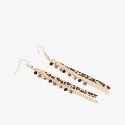 Boucles d'oreilles chaine et perles facettées Léopard félin