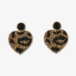 Boucles d'oreilles cœurs brodés Léopard félin