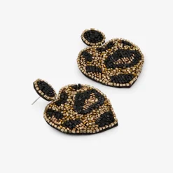 Boucles d'oreilles cœurs brodés Léopard félin