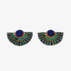 Boucles d'oreilles demi-lune brodée Best vert paon