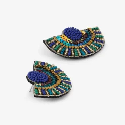 Boucles d'oreilles demi-lune brodée Best vert paon