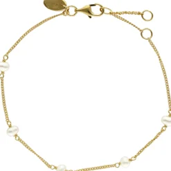 Bracelet Argent Doré Chaine Et Perles Naturelles Blanches