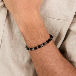 Bracelet en acier et onyx