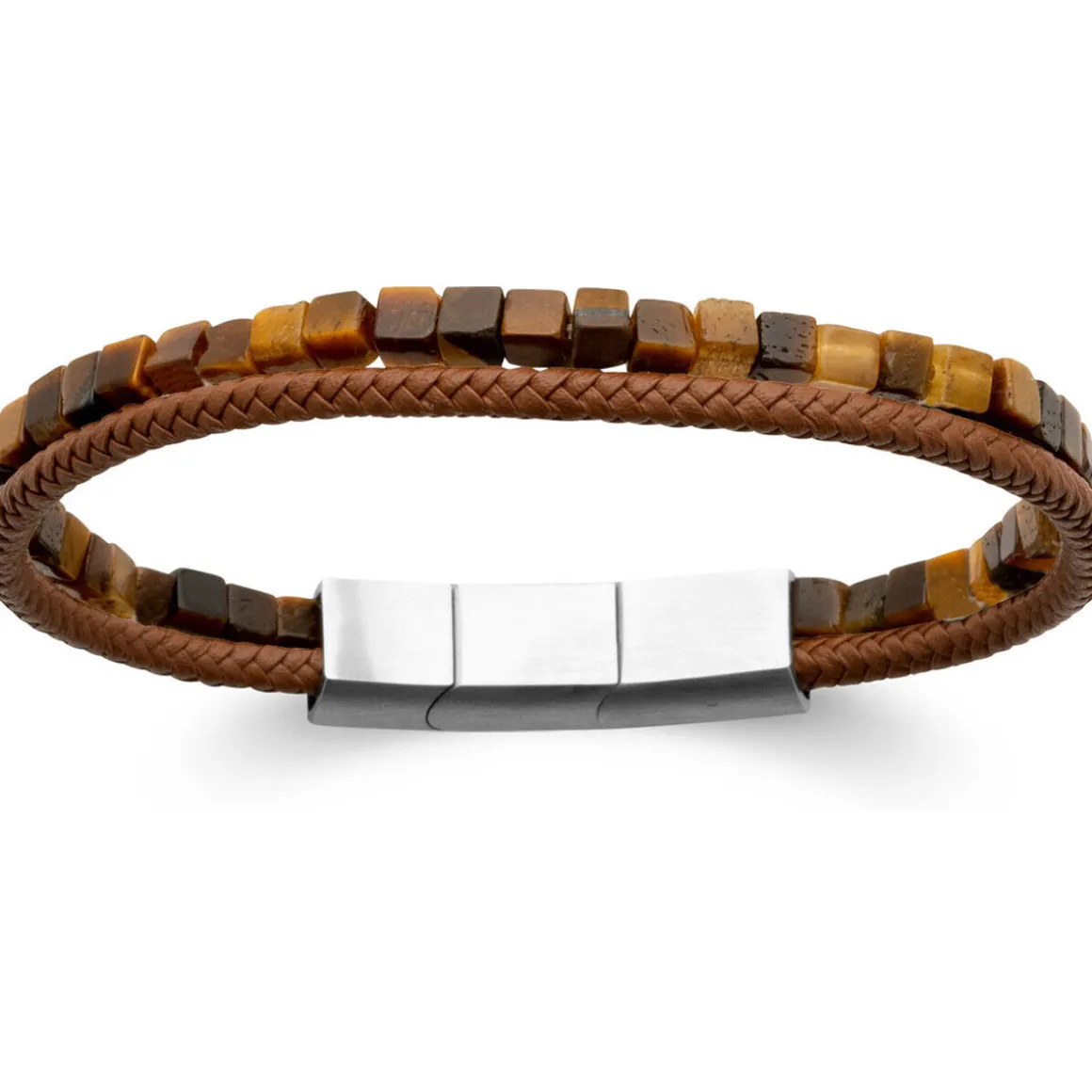 Bracelet homme cuir marron oeil de tigre21cm