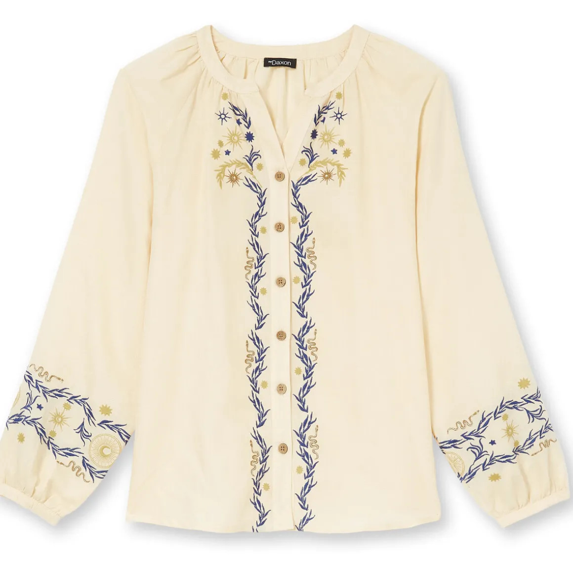 by - Blouse boutonnée brodée avec lin