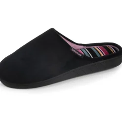 Chaussons mules Femme Noir rayures