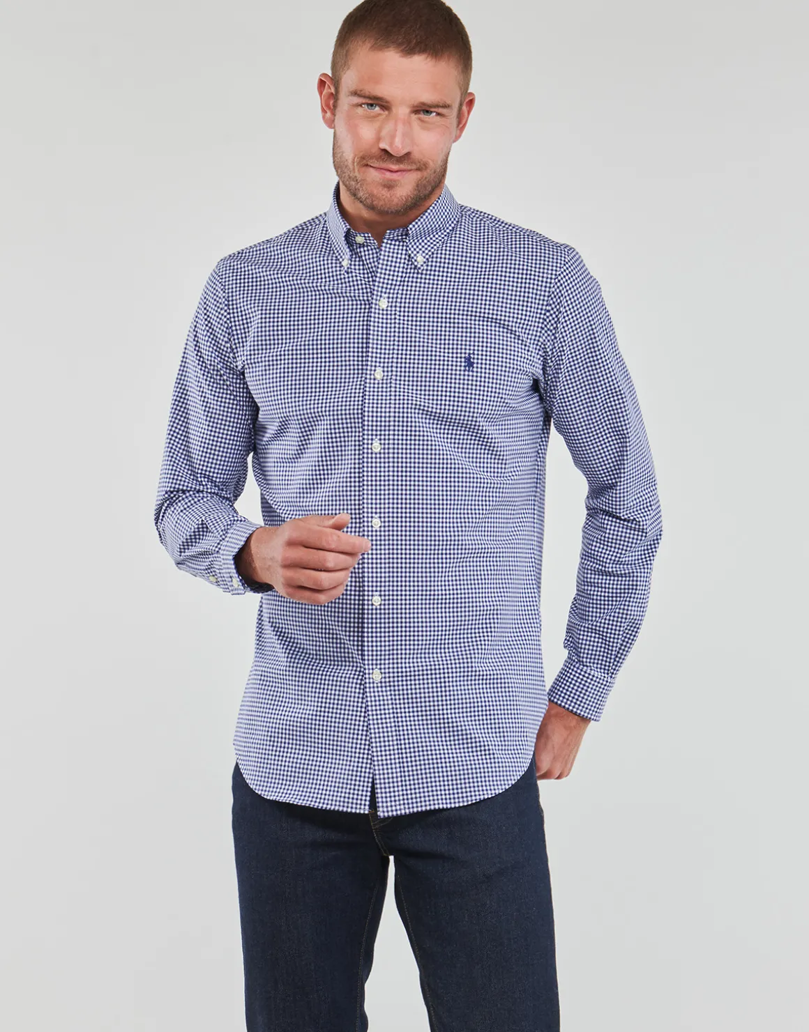 CHEMISE AJUSTEE EN POPLINE DE COTON COL BOUTONNE