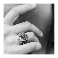 Chevalière Croix Pierre œil De Tigre Rouge Argent