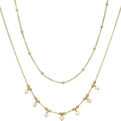 Collier Argent Doré Doubles Chaînes Pampilles Et Perles