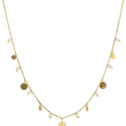 Collier Argent Doré Pampilles Et Perles Naturelles Blanches