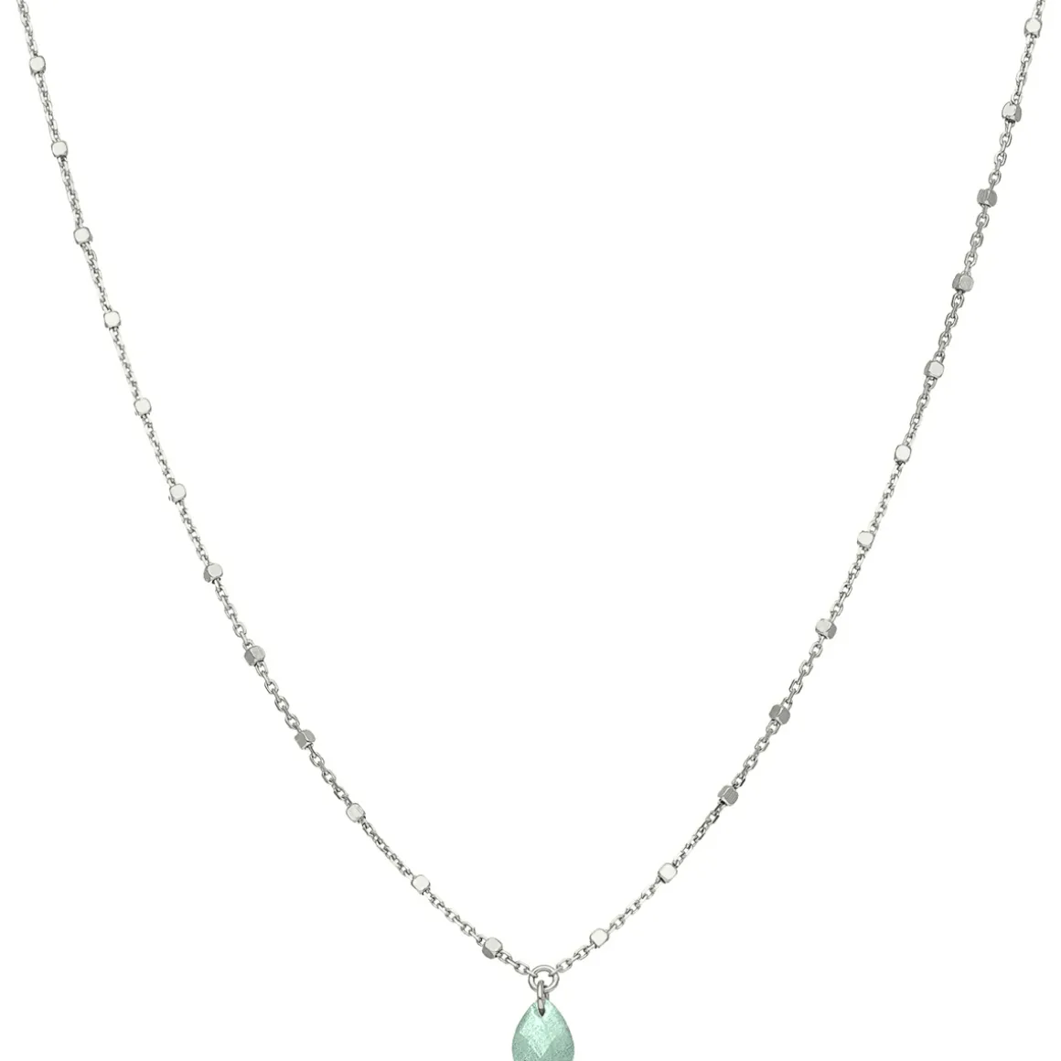 Collier Argent Rhodié Goutte Pierre Naturelle Amazonite