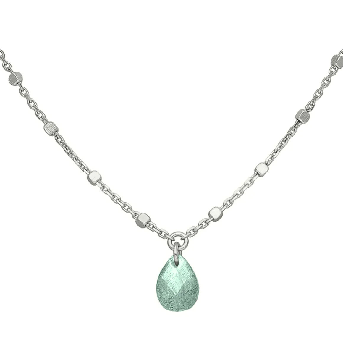 Collier Argent Rhodié Goutte Pierre Naturelle Amazonite