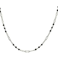 Collier Argent Rhodié Maillon Pierre Spinelle Noir