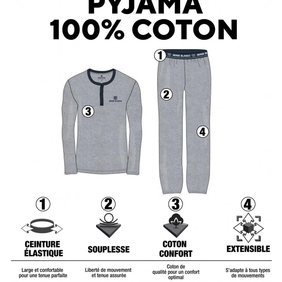 Ensemble homme Pyjama court T-shirt col tunisien Vintage