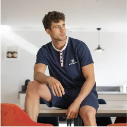 Ensemble homme Pyjama court T-shirt col tunisien Vintage