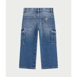 Jeans denim rigide modèle Cargo fille