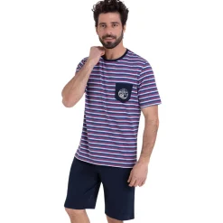 Pyjama court col rond RAYURES WAVES