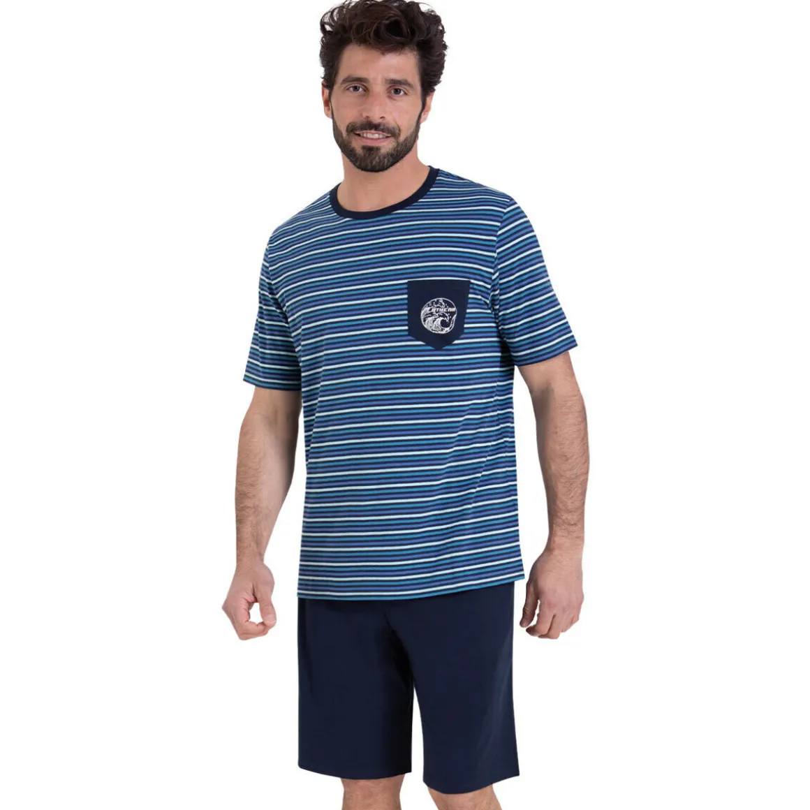 Pyjama court col rond RAYURES WAVES