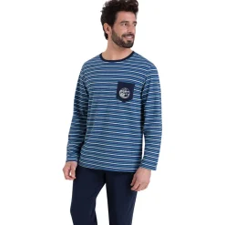 Pyjama long col rond RAYURES WAVES