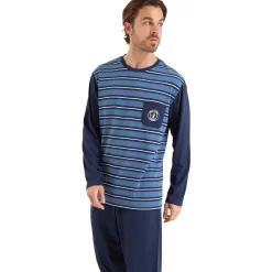 Pyjama long col rond RAYURES
