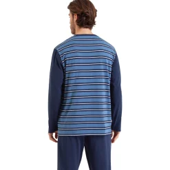 Pyjama long col rond RAYURES