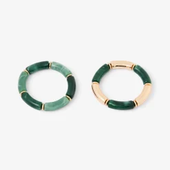 Sets de 2 bracelets tubes en résine Best vert paon