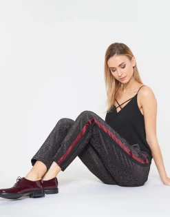 TAPERED LUREX PANTS WITH VELVET SIDE PANEL