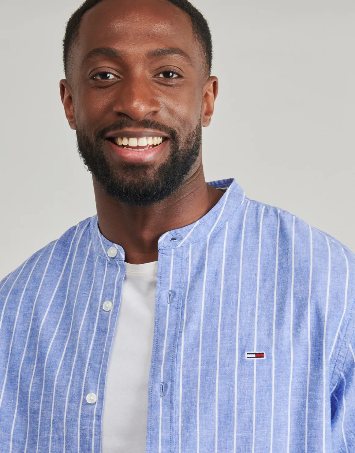 TJM LINEN MIX BND STP SHRT EXT