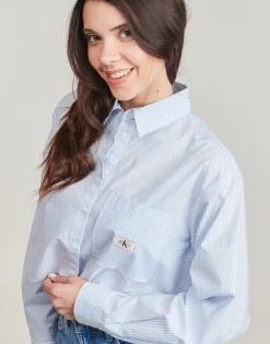 WOVEN LABEL CROPPED SHIRT